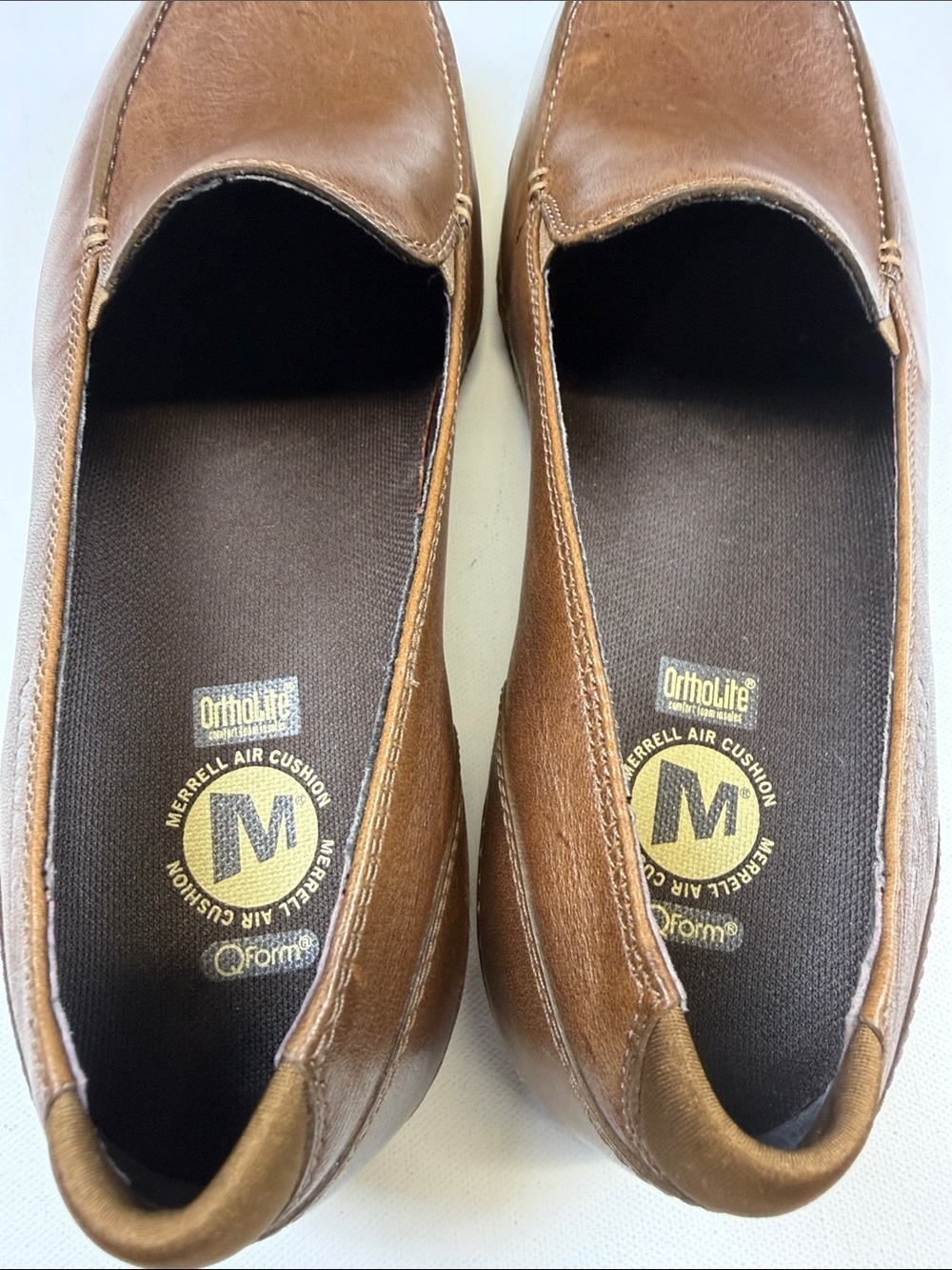MERRELL SADDLE BROWN LEATHER SLIP ON LOAFERS ORTHOLITE WOMENS SIZE 9.5 - Picture 2 of 8